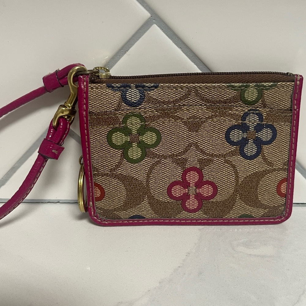 Coach Signature Wristlet with Pink Trim